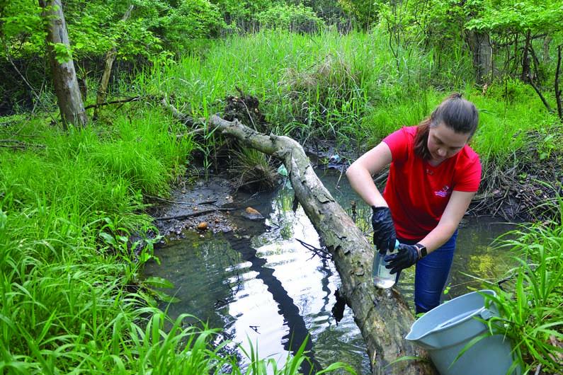 Student testing water quality